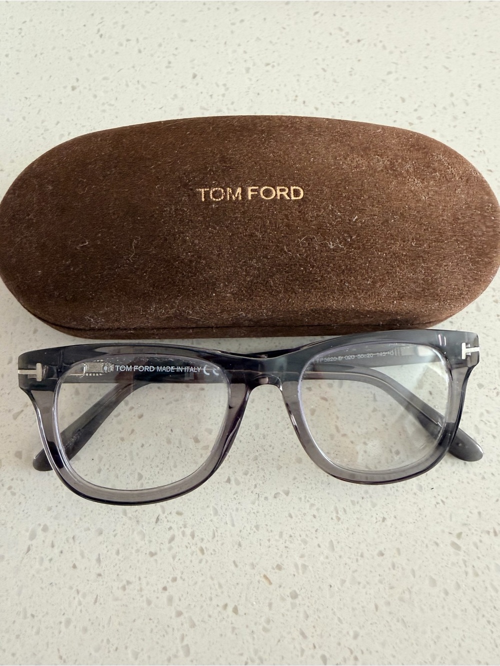 Tom Ford Clear Gray Eyeglasses with Brown Logo Case